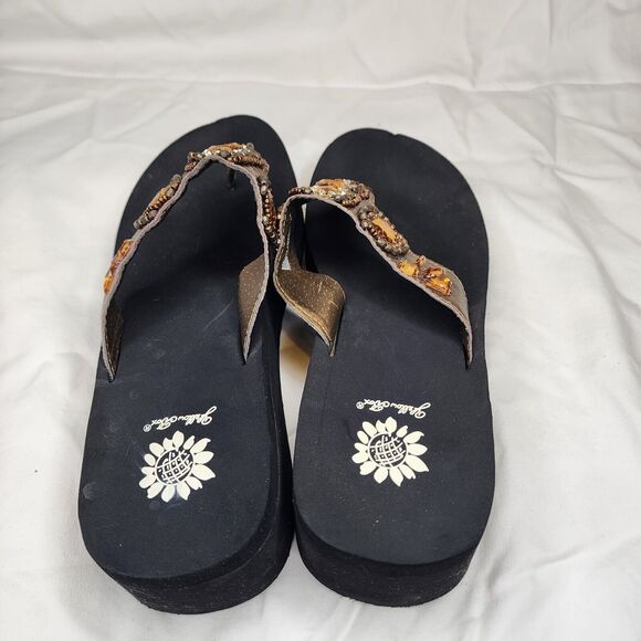 Yellow Box Wedge Sandals Size 10 Women Jeweled Rhinestone Cherilyn - Picture 3 of 8